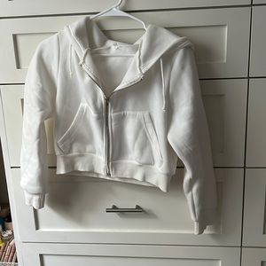 white cropped zip up hoodie